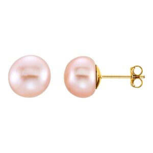 Freshwater Pink Pearl Stud Earrings 14K Yellow Gold Small to Large Sizes