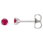 Genuine 3 mm Ruby Stud Earrings 14K White Gold