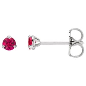 Genuine 3 mm Ruby Stud Earrings 14K White Gold