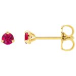 Genuine 3 mm Ruby Stud Earrings 14K Yellow Gold