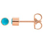 Genuine Cabochon 3mm Turquoise Stud Earrings 14K Rose Gold