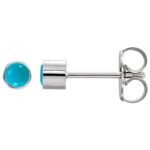 Genuine Cabochon 3mm Turquoise Stud Earrings 14K White Gold