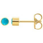 Genuine Cabochon 3mm Turquoise Stud Earrings 14K Yellow Gold