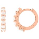 Genuine Cabochon White Opal Hoop Earrings 14K Rose Gold