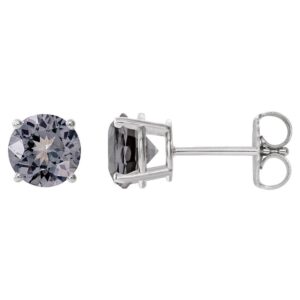 Genuine Gray Spinel Stud Earrings 14K White Gold 6 mm