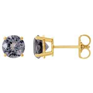 Genuine Gray Spinel Stud Earrings 14K Yellow Gold 6 mm