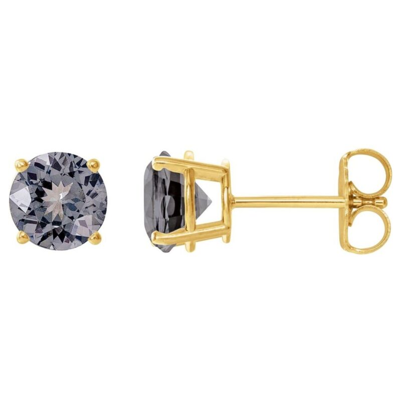 Genuine Gray Spinel Stud Earrings 14K Yellow Gold 6 mm