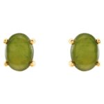 Genuine Green Nephrite Jade Stud Earrings 14K Gold Genuine Green Nephrite Jade Stud Earrings 14K Gold