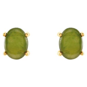 Genuine Green Nephrite Jade Stud Earrings 14K Gold