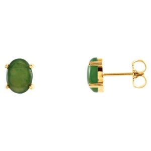 Genuine Green Nephrite Jade Stud Earrings 14K Yellow Gold
