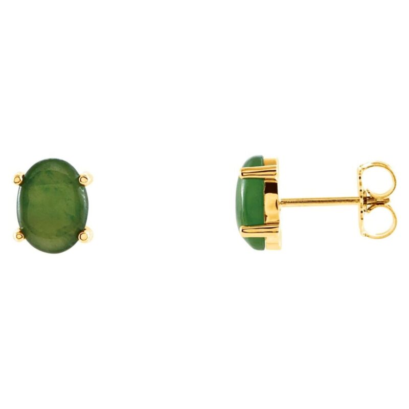 Genuine Green Nephrite Jade Stud Earrings 14K Yellow Gold