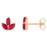Genuine Marquise Ruby Cluster Stud Earrings 14K Rose Gold