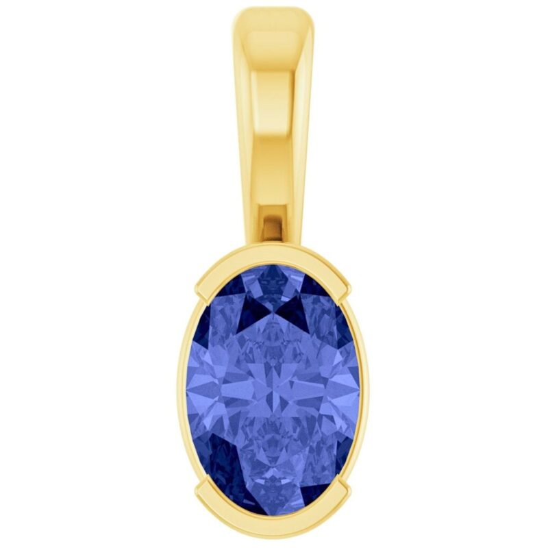 Genuine Oval Tanzanite Solitaire Pendant 14K Gold