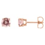Genuine Pink Morganite Stud Earrings 14K Rose Gold 5 mm