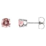 Genuine Pink Morganite Stud Earrings 14K White Gold 5 mm
