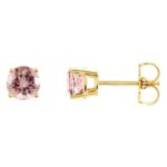 Genuine Pink Morganite Stud Earrings 14K Yellow Gold 5 mm