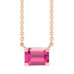 Genuine Pink Tourmaline Birthstone Necklace 14K Rose Gold
