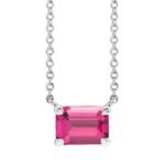 Genuine Pink Tourmaline Birthstone Necklace 14K White Gold