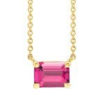 Genuine Pink Tourmaline Birthstone Necklace 14K Yellow Gold