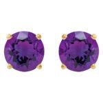 Genuine Purple Amethyst Stud Earrings 14K Gold
