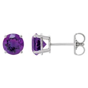 Genuine Purple Amethyst Stud Earrings 14K White Gold