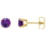 Genuine Purple Amethyst Stud Earrings 14K Yellow Gold