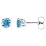 Genuine Round Aquamarine Stud Earrings 5 mm 14K White Gold