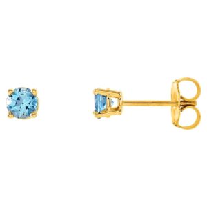Genuine Round Aquamarine Stud Earrings 5 mm 14K Yellow Gold