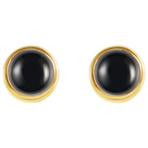 Genuine Round Black Onyx Bezel Stud Earrings 3mm 14K Gold
