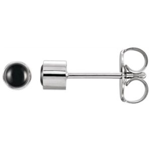 Genuine Round Black Onyx Bezel Stud Earrings 3mm 14K White Gold