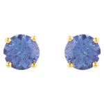 Genuine Round Tanzanite Stud Earrings 14K Gold 5 mm