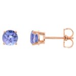 Genuine Round Tanzanite Stud Earrings 14K Rose Gold 5 mm