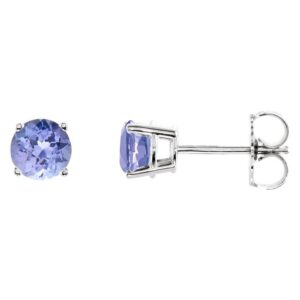 Genuine Round Tanzanite Stud Earrings 14K White Gold 5 mm