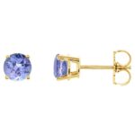 Genuine Round Tanzanite Stud Earrings 14K Yellow Gold 5 mm
