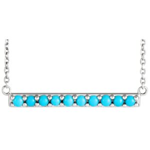 Genuine Turquoise Bar Necklace 14k White Gold