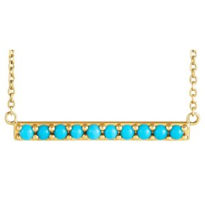Genuine Turquoise Bar Necklace 14k Yellow Gold