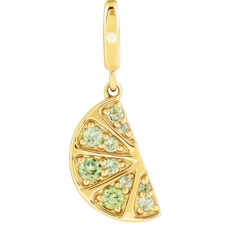 Green Peridot Lime Wedge Charm Pendant 14K Yellow Gold