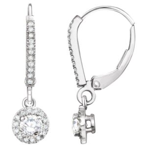 Halo Style Real Diamond Circle Leverback Drop Earrings 14K White Gold