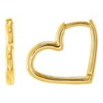 Heart Hinged Huggie Hoop Earrings 15 mm 14K Yellow Gold
