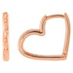 Heart Hinged Huggie Hoop Earrings 15 mm 14K Rose Gold