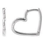 Heart Hinged Huggie Hoop Earrings 15 mm 14K White Gold