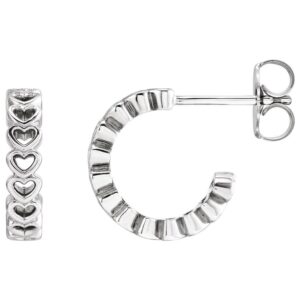 Heart Link Hoop Earrings 14K White Gold
