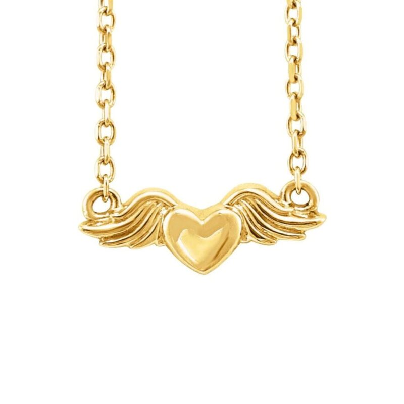 Heart with Angel Wings Necklace 14K Yellow Gold