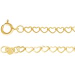 Hollow Heart Link Ankle Bracelet 9 Inch 14K Yellow Gold