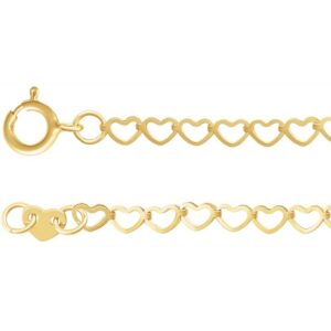 Hollow Heart Link Ankle Bracelet 9 Inch 14K Yellow Gold