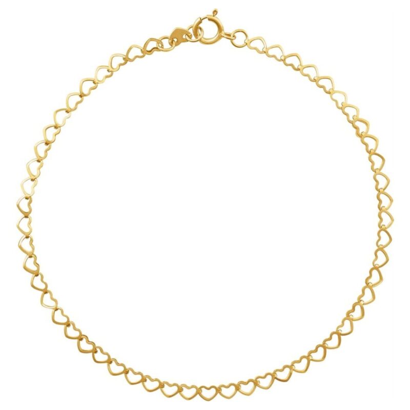 Hollow Heart Link Anklet 9 Inch 14K Yellow Gold