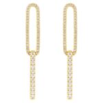 Lab Grown Diamond Elongated Double Paperclip Link Dangle Earrings 14K Gold