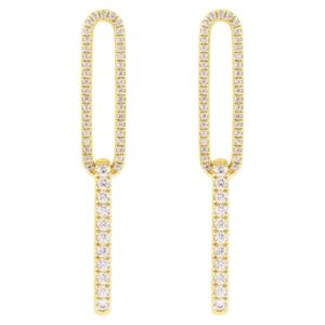 Lab Grown Diamond Elongated Double Paperclip Link Dangle Earrings 14K Gold