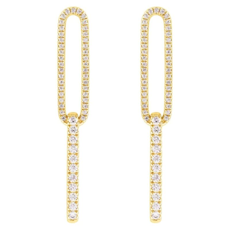 Lab Grown Diamond Elongated Double Paperclip Link Dangle Earrings 14K Gold