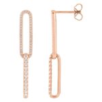 Lab Grown Diamond Elongated Double Paperclip Link Dangle Earrings 14K Rose Gold